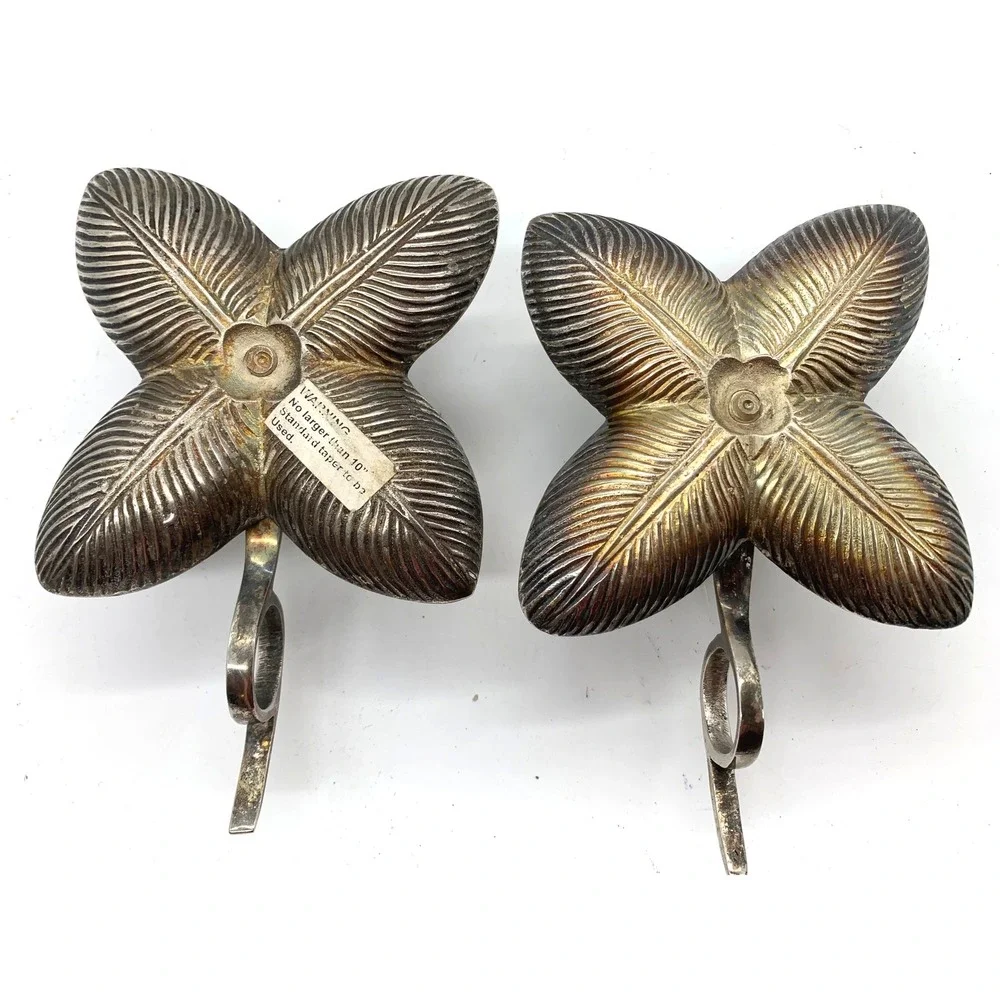 Vintage Silver Flower Chamberstick Candle Holder Pair Hollywood Regency Taper